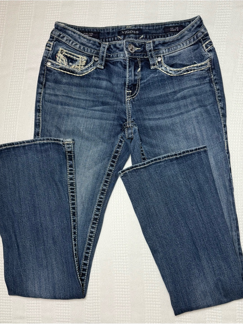 Y2K Vigoss New York Bootcut Jeans Heritage Fit Embellished Thick Stitch 2